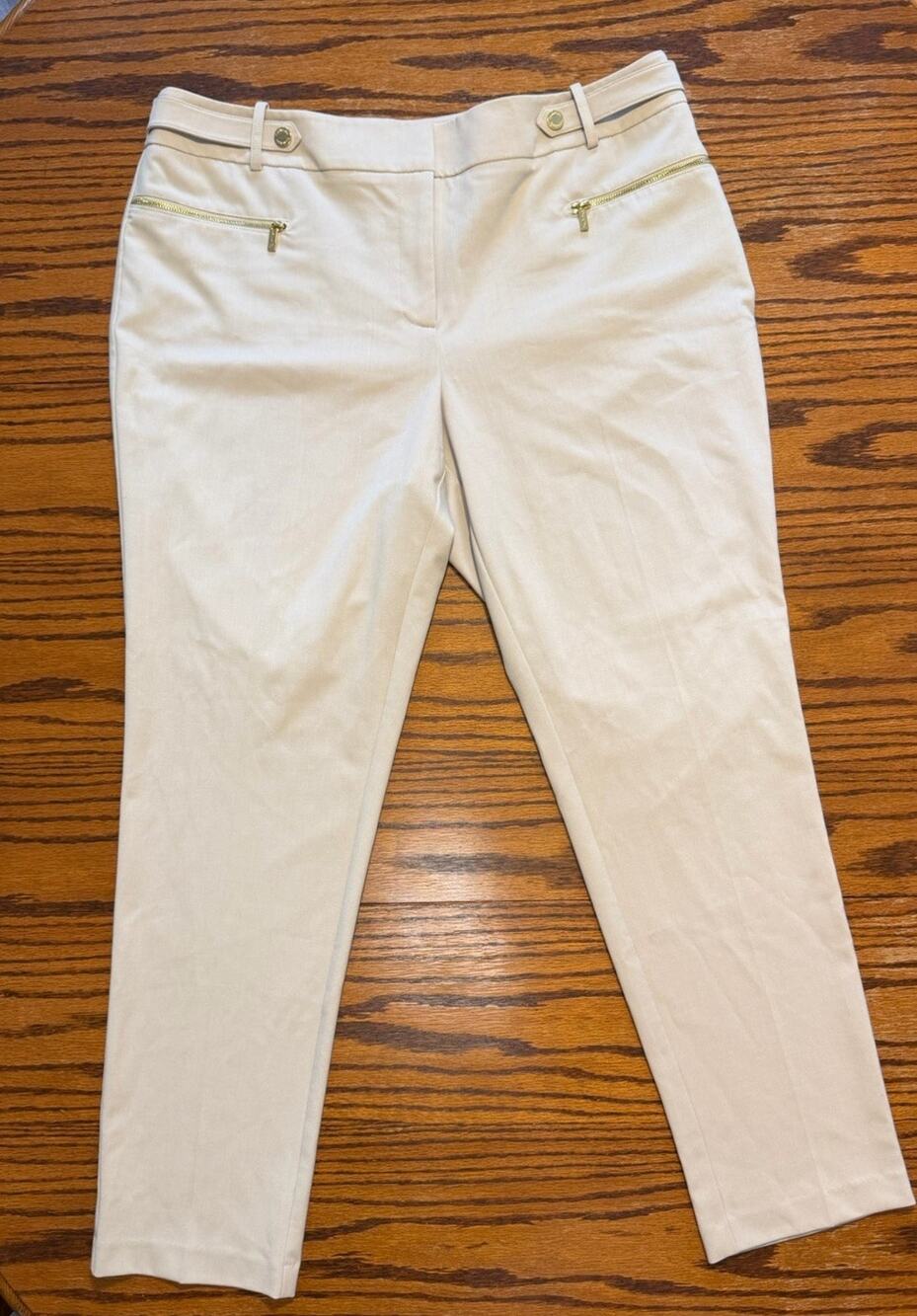 Calvin Klein Womens Straight Leg Pants Tan Beige Khaki Mid Rise Pockets Size 14